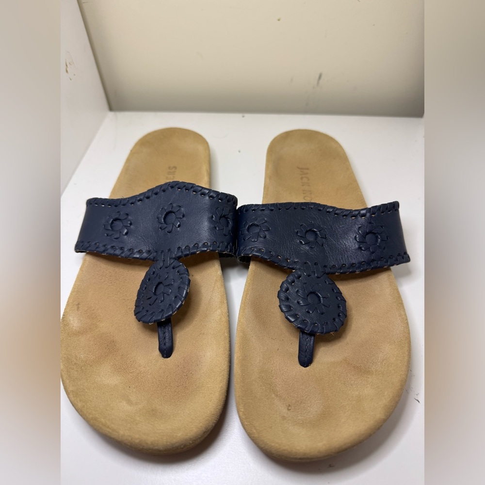 Jack Rogers Jacks Comfort Sandals Size 8.5 Navy Blue Leather Slides Thongs - Picture 4 of 7